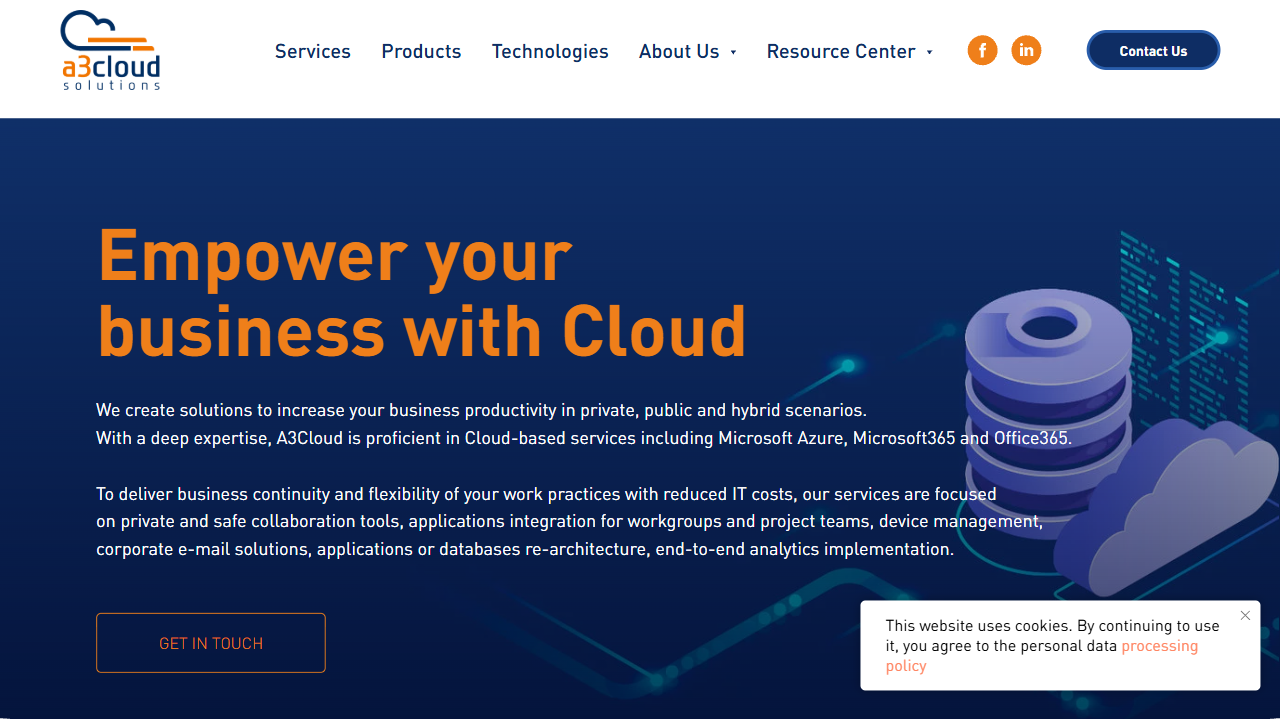 A3Cloud Solutions website screenshot