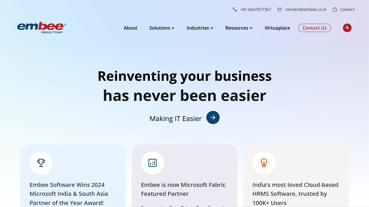 Embee Software Pvt. Ltd. website screenshot