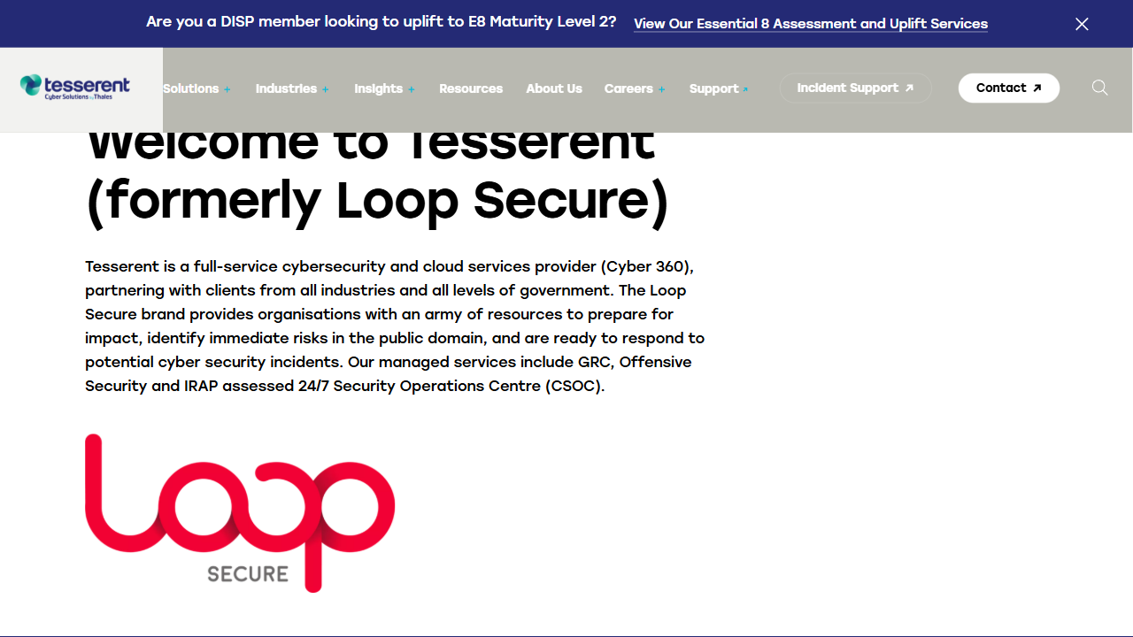 Loop Secure Pty Ltd website screenshot