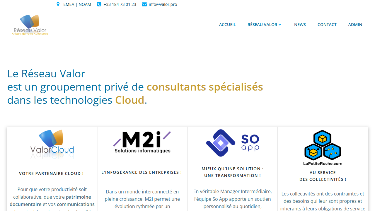 M2i Réseau Valor website screenshot