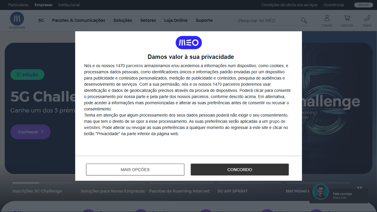 MEO - Serviços de Comunicações e Multimédia, S.A. website screenshot