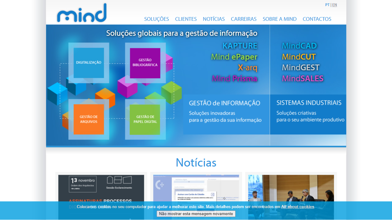 MIND - SOFTWARE MULTIMÉDIA E INDUSTRIAL, S.A. website screenshot