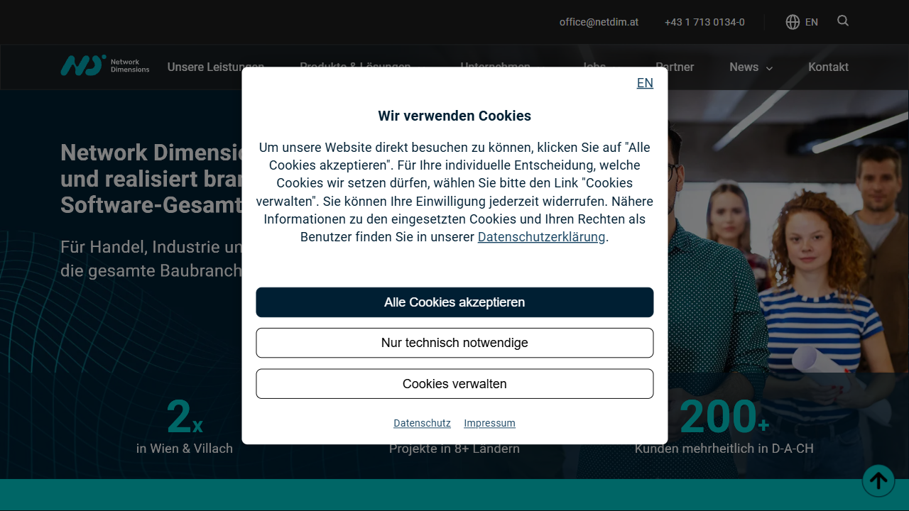 Network Dimensions Entwicklungs- und Vertriebs GmbH website screenshot