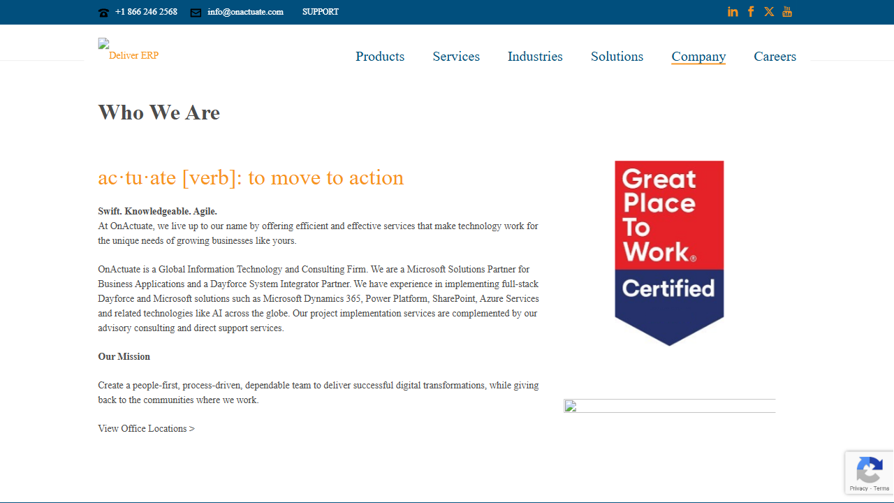 OnActuate Consulting Inc. website screenshot