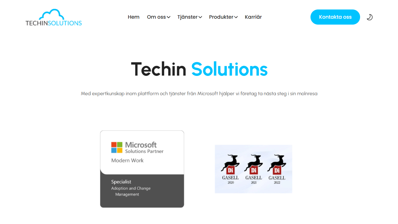 Techin Business Solutions AB website screenshot