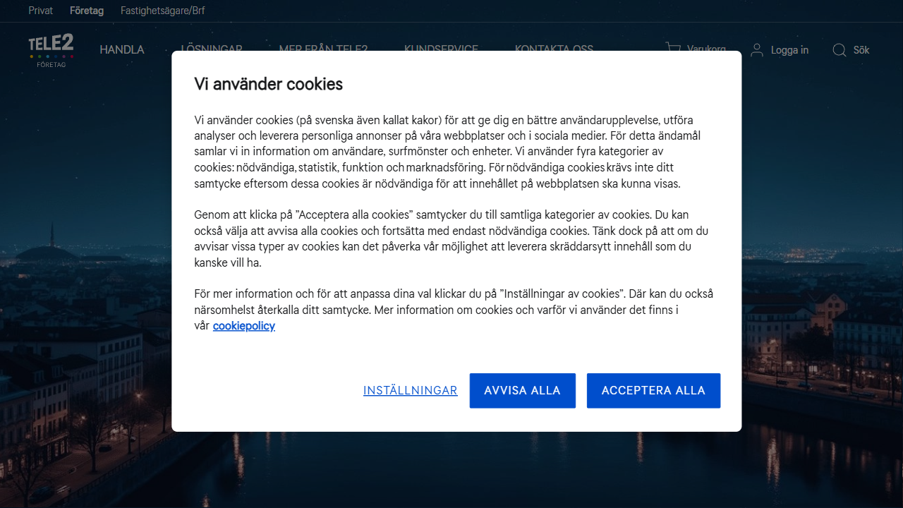 Tele2 Sverige AB website screenshot