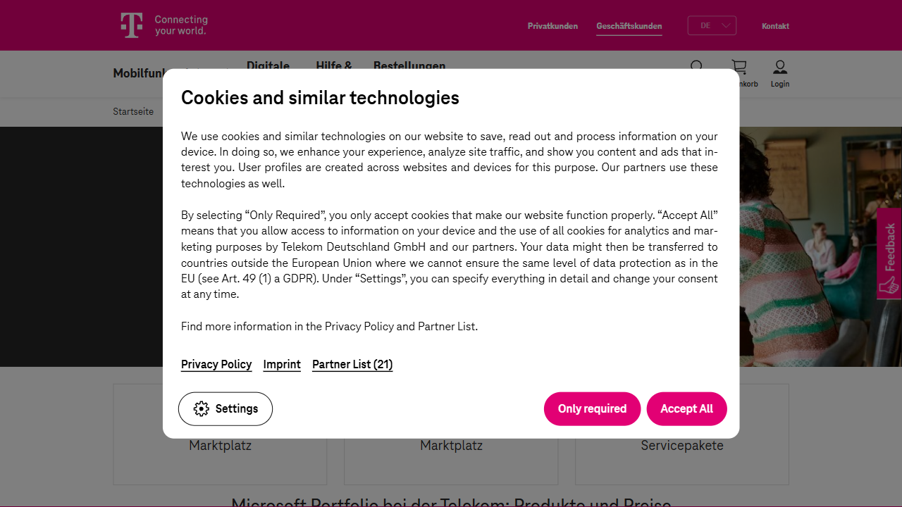 Telekom Deutschland GmbH website screenshot