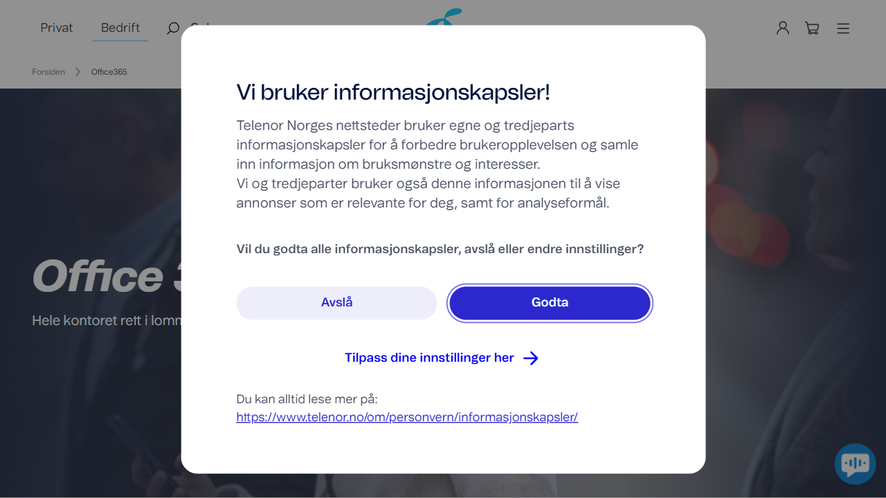 Telenor Norge AS website screenshot