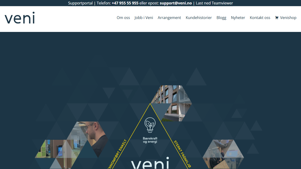 Veni AS website screenshot